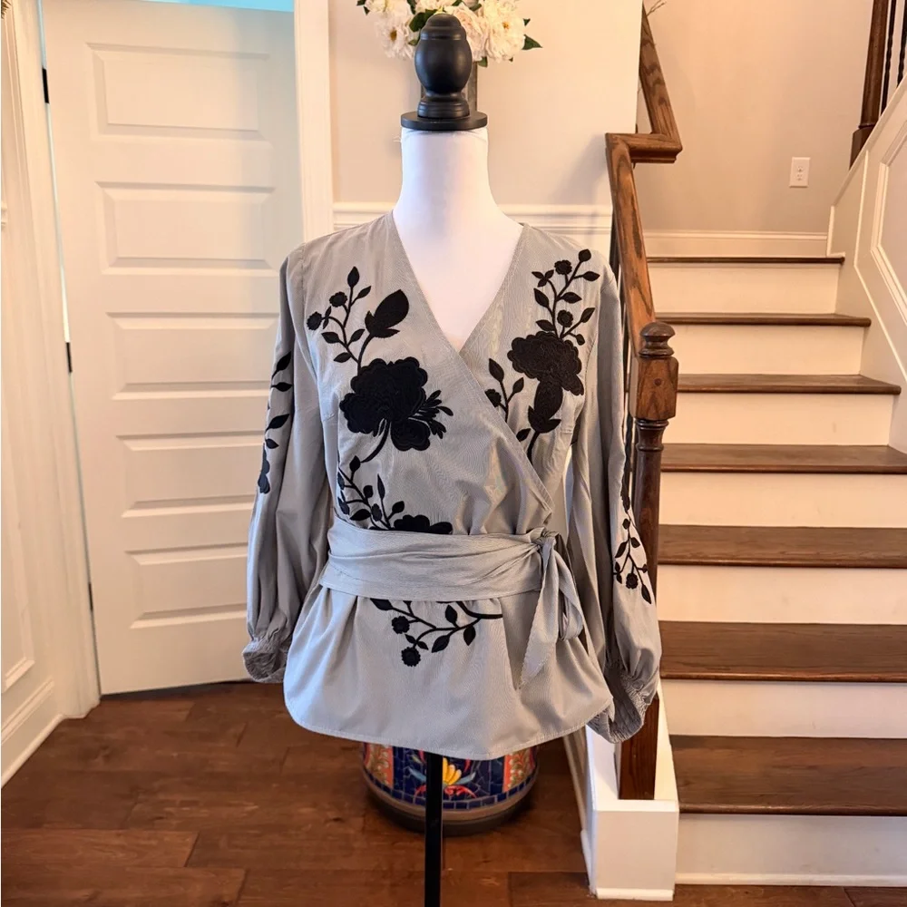 INC International Concepts NWOT Embroidered Wrap Blouse - Picture 3 of 8